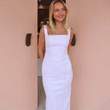 2025 New Solid Color Sleeveless Sling Square C-Necked Back Opening Dress