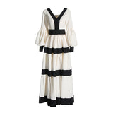 Court Dress Dress 2025 Summer New V-Neck Long Sleeves Bump Long Drag Dress