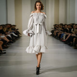 Pure Lust Style Princess Dress 2025 Summer New Word Shoulder Folding Tie Waist Dress Dress Woman