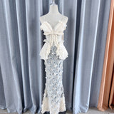 Design Feeling Heavy Industry Wrinkled Blouse Squint Fishtail Skirt High-End Two-Piece 2024 New