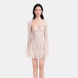 2025 Lace Hollowed Fish Bone Tector Trumpet Long-Sleeved Dress Skirt