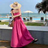 Holiday Summer French Rose Red Sling Corset Dress High-End Waist Big Skirt Beach Dress