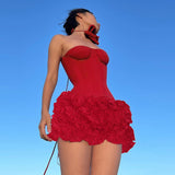 Spring 2025 New Short Skirt Famous Style Temperament Sexy Three-Dimensional Flower Texture Bosom Skirt DJPT