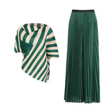 Trend Retro 2025 Spring New Slanted Shoulder Collar Unilateral Long Sleeve Broad Leg Trousers Folding Set