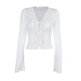 Lace Lace Lace Short Ribbon Ribbon Blouse In French Style Sexy Solid Color T-Shirt DJPT