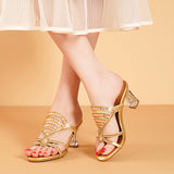 Drill Sandals Summer New Women's Cool Slippers With Fashion Crystal Coarse Heel High Heels Wear Women's Slippers Anti-Slip High Quality Shoes