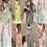 Sleeveless V-Necked Neck Dress With Wooden Ears Exposed Back Long Dress Beach Beach Seaside Holiday Dress