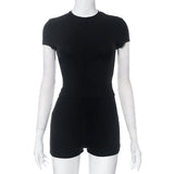 Women's 2025 Spring/Summer New Pure Color Shorts Sleeves Casual Shorts Set DJPT