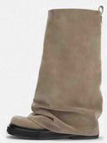 Years Of Autumn And Winter New Large Cylinder Locking Round Head Long Barrel Women's Boots Leather Boots Metal Knight Boots Flat And Boots High Quality Shoes