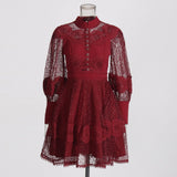 Style Lace Retro Style Heavy Industry Dress 2025 Spring New Collar Lantern Sleeves Waist Lotus Leaf Dress