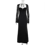 Small Sexy Lace Splicing Dress Dress Dress Woman Fashion Temperament Straight Fork Dress DJPT