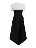Famous And Famous Dress Dress 2025 Spring New Black And White Bumpy Removable Cloak Open-Fork Solid Color Dress