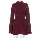 Lakes Lianjiang Women's Solid Color Round Neck Long Sleeves Solid Waist A Short Skirt DJPT