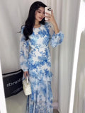 2025 New Broken Flower Design Chiffon Print Dress Woman
