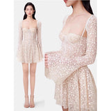 2025 Lace Hollowed Fish Bone Tector Trumpet Long-Sleeved Dress Skirt