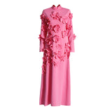 Dress Women's Dress 2025 Spring Fashion High Tie Spliced Flower Pink Dress