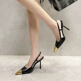 Forest Golden Iron Head Fine Heel Sandals Woman Black Mirror Behind The Empty Square High Heels High Quality Shoes