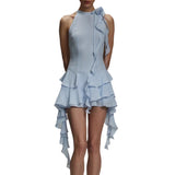 New Sexy Lotus Side Flowers Hanging Neck Skirt Atmosphere Feel Flowing Sleeveless Short Dress