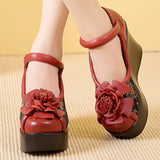Beauty Head Layer Of Cowhose Retro Super High Het Comfort New Chinese Style Retro Garden Lady Flower Shoes High Quality Shoes