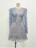 And Summer Lace Dress Long-Sleeved Three-Dimensional Petals Curry Short Skirt