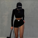 Knitted Round Collar Long Sleeve Three-Point Shorts Two Sets Of Women Summer Fashion Sports Set DJPT