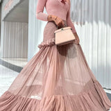New Fashion Temperament Knitted With Folded Perspective Elegant Cake Skirt