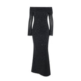 Autumn 2025 New Sexy Dress Temperament Body-Slid One-Word Shoulder Dress Woman DJPT