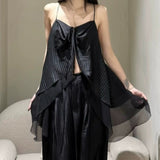 2025 New French Heavy Industry Press Folding Sling Vest Women High Waist Lace Skirt Suit