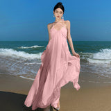 Temperament Hanging Neck Sling Dress Women's Summer Dress Bare Back Seaside Beach Skirt