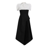 Famous And Famous Dress Dress 2025 Spring New Black And White Bumpy Removable Cloak Open-Fork Solid Color Dress