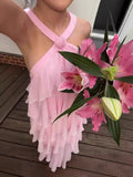 Hot Dress Fashion Cake Dress Sexy Pink Slings Bare Hot Babes Long Dress HZ0628