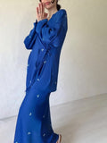 New Printed Round-Necked Long-Sleeved Dress Fashion Waist-Hanging-Sense-Sense-Sense-Snender Dress Suit