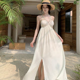 V-Neck Heavy Industry Hanging Neck Sling Dress Women's Summer Seaside Holiday High-End Temperament Loose Long Dress