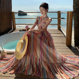 Vacation To Wear Seaside Photo Clothes Super Fairy Hanging Neck Stripe Dress Summer
