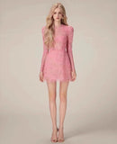 And Summer Lace Dress Long-Sleeved Three-Dimensional Petals Curry Short Skirt
