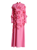 Dress Women's Dress 2025 Spring Fashion High Tie Spliced Flower Pink Dress