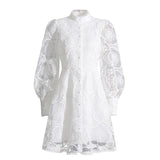 Retro Court Dress Women's Dress 2025 Early Spring New Lace Embroidery Jed Flower Collection Waist Thin Skirt