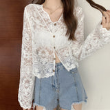 Women's 2024 New Summer Thin Loose Mesh Yarn Empty Hooded Lace Shawl Shawl Coat