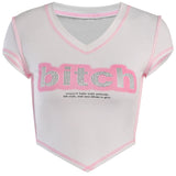 Clamming Side Letters Burning Printed Short-Sleeved T-Shirt Girl 2025 Hottie Sexy T-Shirt DJPT