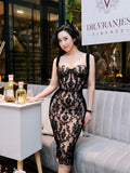 Sexy Sling Dress Women's Summer 2025 New Lace Splicing Sleeveless Body-In-Tightness Mid-Screative Dress