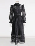 Court Dress Women's Dress Spring 2025 New Collar Lace Long Sleeves Embroidered High-Waisted Long Dress