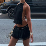 Summer Sexy Pearl Chain Hanging Neck Back Dress Suit DJPT