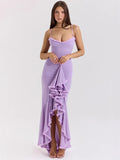 Style Sexy New Slings Solid V-Neck High-Ball Net Repair Medium Long Dress HZ0628