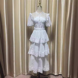 2025 Round Collar Folded Lace Yarn Cake Dress Dress