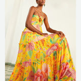 Women's New Fashion Print Sexy Hanging Neck Sleeveless Breast Loose Dress HZ0628