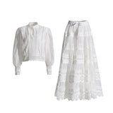 Court Retro Style 2025 Summer New Round-Neck Lantern Sleeve Shirt Plaster With Half-Dress Suit Woman