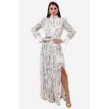 Trendy Goddess Design Fashion Acetyle Silk Silky Print High Open Fork Seaside Holiday Dress