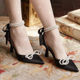 New Pearl Bow Lady High Heel Single Shoes Fashion Banquet Black High Heel Single Shoes Outside Single Shoes High Quality Shoes