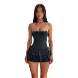 Breast Sexy-Back-Back Cake Dress Dress Female Temperament Hot Girl Super Short Dress DJPT