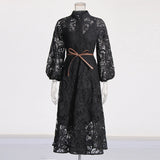 Elegant Retro Style Dress Woman 2025 Spring High-End Heavy Industry Lace Hollow Waist Dress